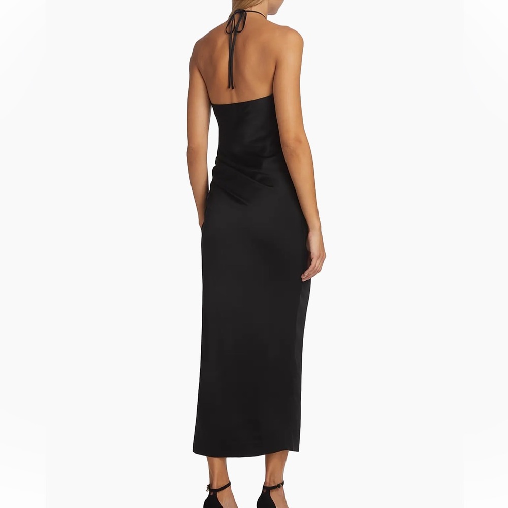 NWT•Simkhai•Hansel Ruched Satin Halterneck Gown•Black•Sz 2 - Picture 4 of 10